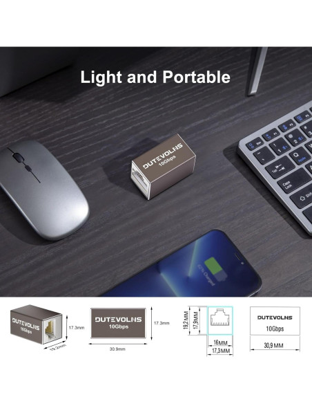 Acoplador Ethernet Dutevolns 10Gbps RJ45 Femenino a Femenino