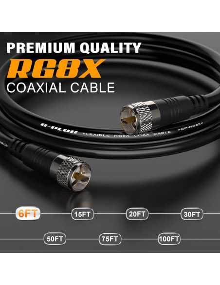 Cable Coaxial RG8X G-PLUG 1.83M 50 Ohm Doble Blindaje PVC
