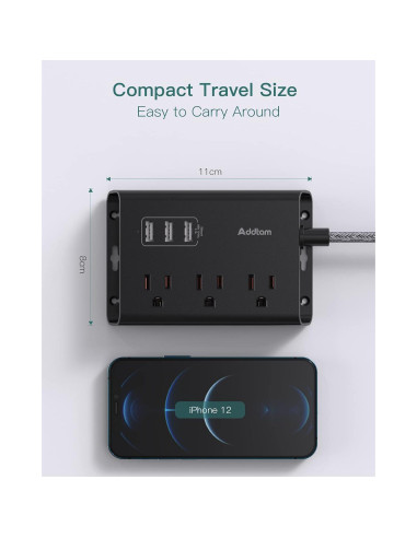 Regleta de Poder Addtam 3 Enchufes y 3 USB 1.52m Negro