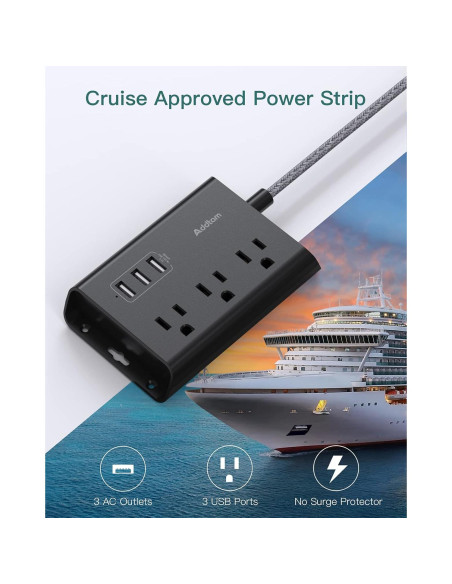 Regleta de Poder Addtam 3 Enchufes y 3 USB 1.52m Negro