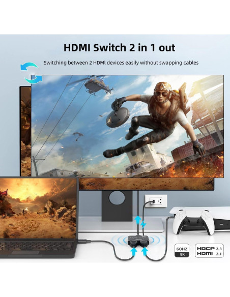 Conmutador HDMI 2.1 XinYaa 8K@60Hz 4K@120Hz Aluminio 2 en 1