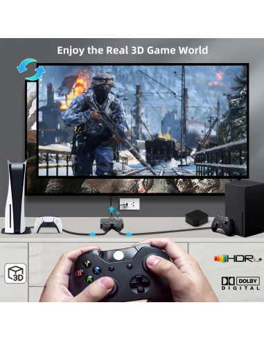 Conmutador HDMI 2.1 XinYaa 8K@60Hz 4K@120Hz Aluminio 2 en 1