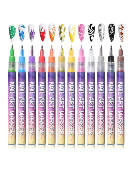 Juego de Bolígrafos para Arte de Uñas IONSGAKO 12 Colores 0.5mm
