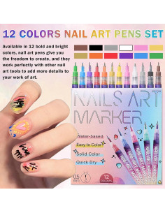 Juego de Bolígrafos para Arte de Uñas IONSGAKO 12 Colores 0.5mm 2