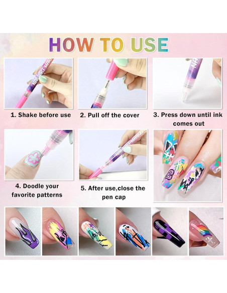 Juego de Bolígrafos para Arte de Uñas IONSGAKO 12 Colores 0.5mm