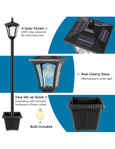 Lámpara Solar Exterior Derynome 162.56cm con Maceta IP45