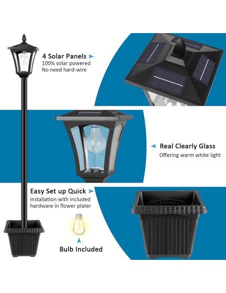 Lámpara Solar Exterior Derynome 162.56cm con Maceta IP45