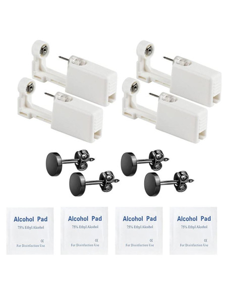 Kit de Perforación de Orejas Autógeno PSAAKON - 4 Pistolas con Pendientes Negros 6MM
