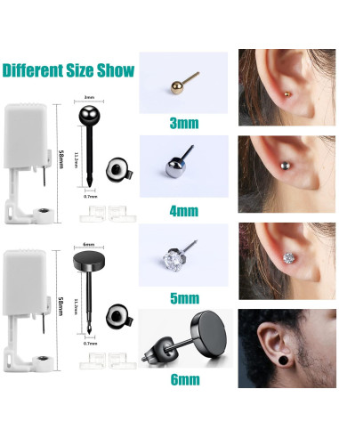 Kit de Perforación de Orejas Autógeno PSAAKON - 4 Pistolas con Pendientes Negros 6MM