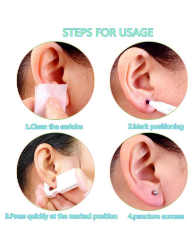 Kit de Perforación de Orejas Autógeno PSAAKON - 4 Pistolas con Pendientes Negros 6MM