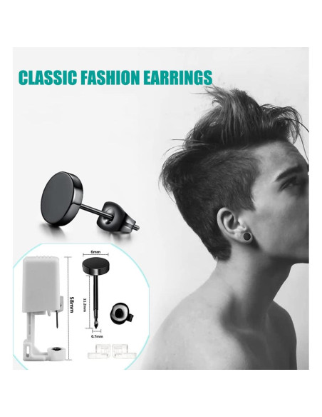 Kit de Perforación de Orejas Autógeno PSAAKON - 4 Pistolas con Pendientes Negros 6MM