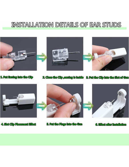 Kit de Perforación de Orejas Autógeno PSAAKON - 4 Pistolas con Pendientes Negros 6MM