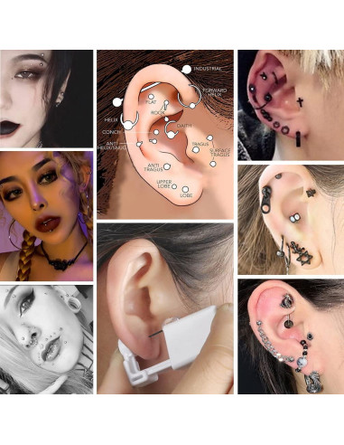 Kit de Perforación de Orejas Autógeno PSAAKON - 4 Pistolas con Pendientes Negros 6MM