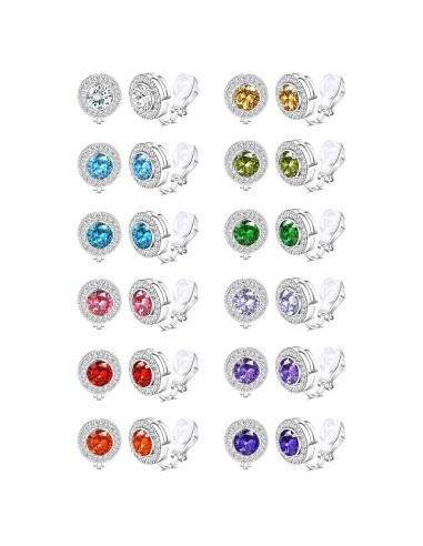 Pendientes de Clip de Piedra de Nacimiento LOYALLOOK - 12 Pares