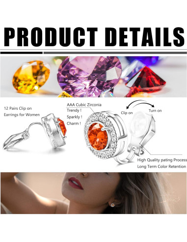 Pendientes de Clip de Piedra de Nacimiento LOYALLOOK - 12 Pares
