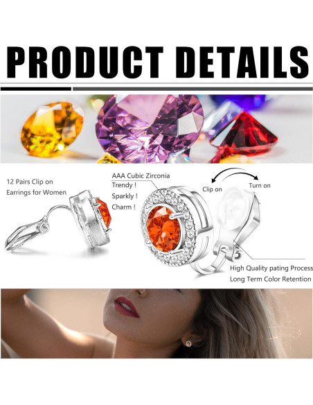 Pendientes de Clip de Piedra de Nacimiento LOYALLOOK - 12 Pares