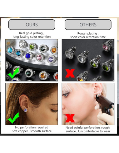 Pendientes de Clip de Piedra de Nacimiento LOYALLOOK - 12 Pares