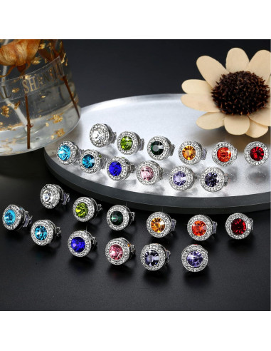 Pendientes de Clip de Piedra de Nacimiento LOYALLOOK - 12 Pares