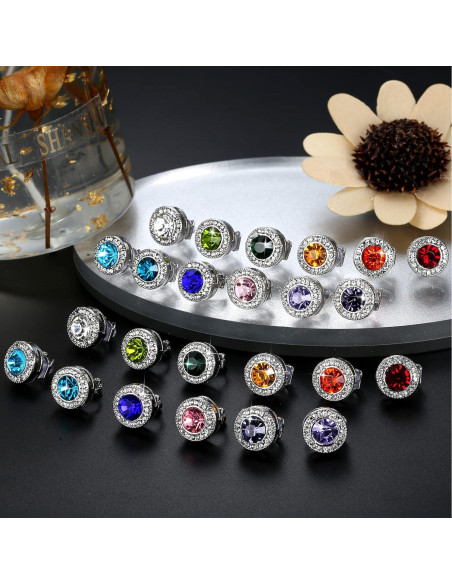 Pendientes de Clip de Piedra de Nacimiento LOYALLOOK - 12 Pares