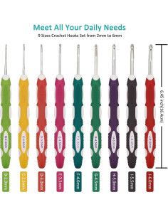 Juego de Ganchillos Noocro - Kit de 9 Tamaños 2.0mm a 6.5mm 2