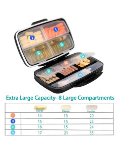 Organizador de Pastillas Grande Fullicon 8 Compartimentos Negro 2