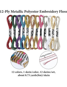 12 Madejas Hilo de Bordado Metálico CABODYALS 8m 12 Colores 2