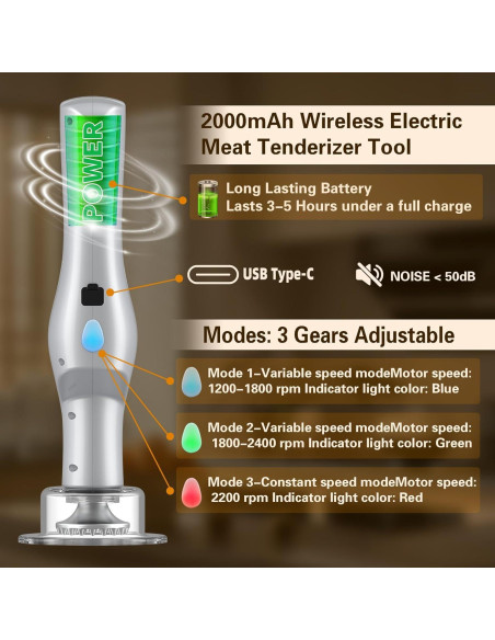 Ablandador de Carne Eléctrico FSTCRT Portátil 37 Agujas Inoxidable