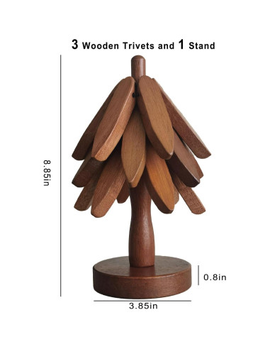 Set de 3 Trivetes de Madera de Nogal en Forma de Árbol