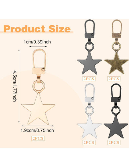 Oruola 10 Tiradores Decorativos de Cremallera Estrella Metal