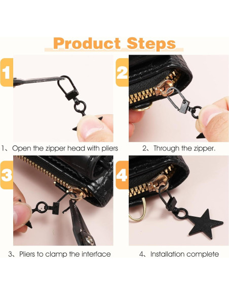 Oruola 10 Tiradores Decorativos de Cremallera Estrella Metal