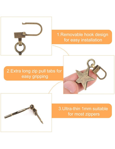 Oruola 10 Tiradores Decorativos de Cremallera Estrella Metal