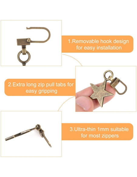 Oruola 10 Tiradores Decorativos de Cremallera Estrella Metal
