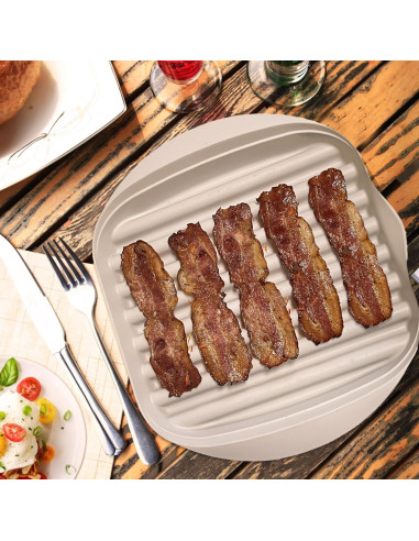 Bandeja para Cocinar Bacon en Microondas Newkaijian - Blanco