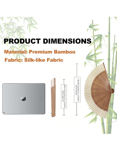 Abanico de Mano WQZOSTC Blanco Plegable 100% Bambú 38 cm