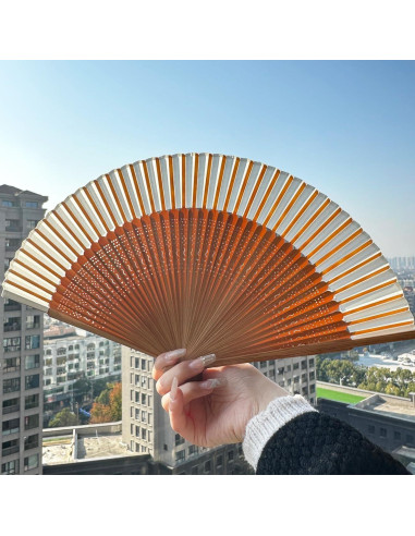 Abanico de Mano WQZOSTC Blanco Plegable 100% Bambú 38 cm