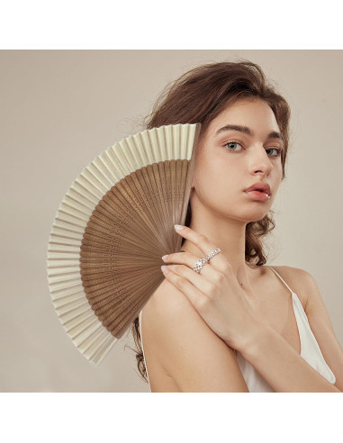 Abanico de Mano WQZOSTC Blanco Plegable 100% Bambú 38 cm