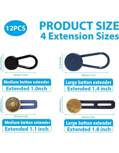 12 Extensores de Botón para Pantalones Rukinovi - Ajuste 2.54 a 3.56 cm 2