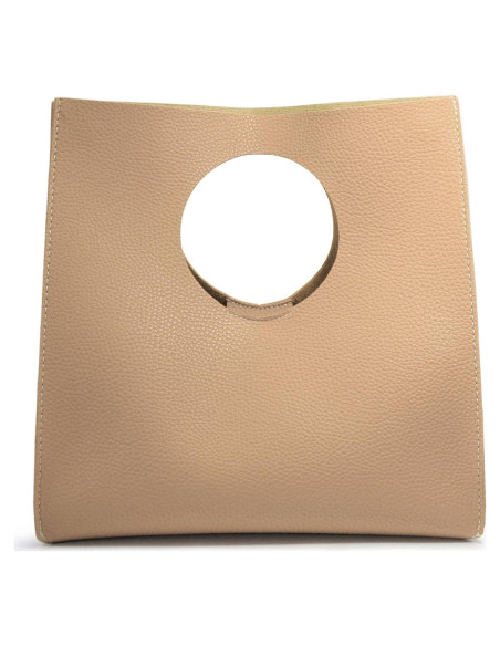 Bolso de Mano HOXIS Minimalista Vintage de Cuero PU Nude 28.4x27.9x15 cm