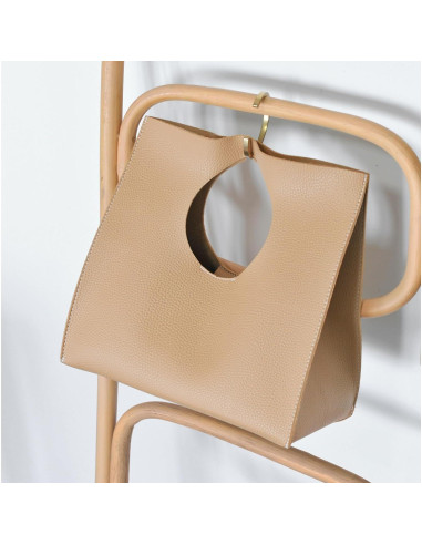 Bolso de Mano HOXIS Minimalista Vintage de Cuero PU Nude 28.4x27.9x15 cm