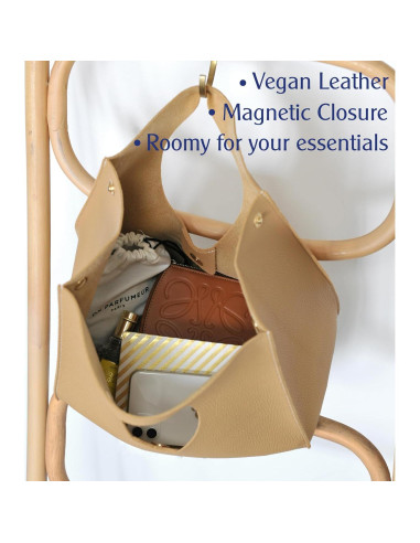 Bolso de Mano HOXIS Minimalista Vintage de Cuero PU Nude 28.4x27.9x15 cm