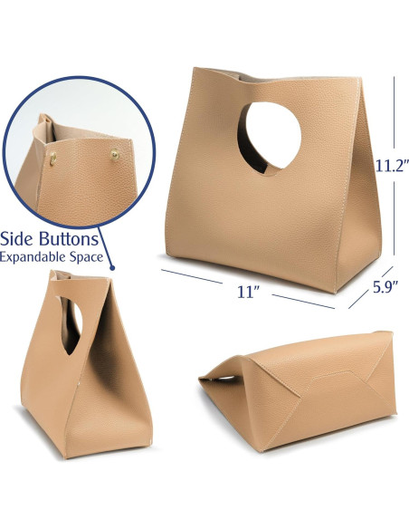 Bolso de Mano HOXIS Minimalista Vintage de Cuero PU Nude 28.4x27.9x15 cm