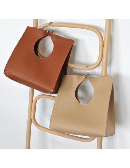 Bolso de Mano HOXIS Minimalista Vintage de Cuero PU Nude 28.4x27.9x15 cm