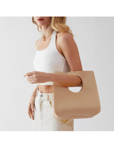 Bolso de Mano HOXIS Minimalista Vintage de Cuero PU Nude 28.4x27.9x15 cm