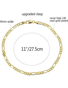 Pulsera de Tobillo de Oro Blanco 14K Kelistom Cadena Figaro 27.94 cm 2