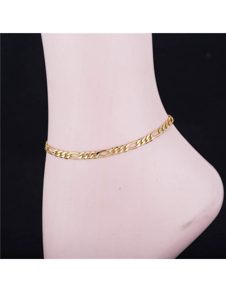 Pulsera de Tobillo de Oro Blanco 14K Kelistom Cadena Figaro 27.94 cm