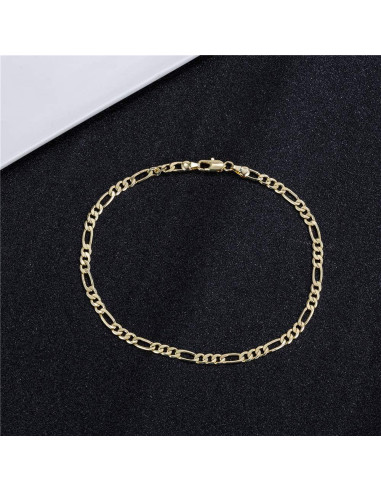 Pulsera de Tobillo de Oro Blanco 14K Kelistom Cadena Figaro 27.94 cm