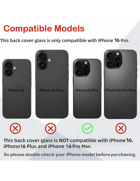 Reemplazo Cristal Trasero LNONLS para iPhone 16 Pro 6.3"