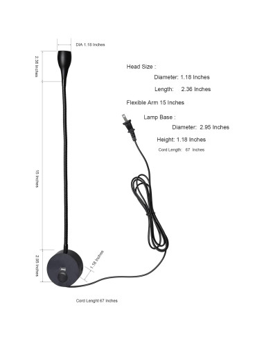 Luz de Lectura LED Rayefo Regulable con Cargador USB Negro