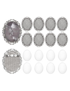 10 Sets Broche Cabochon Ovalado PH PandaHall 51x40 mm Plata