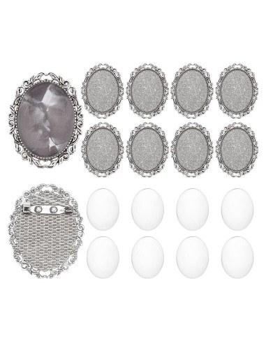 10 Sets Broche Cabochon Ovalado PH PandaHall 51x40 mm Plata